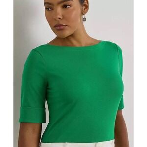 Lauren Ralph Lauren Women's Green Boat Neck 3/4 Sleeve Cuffed Top XL